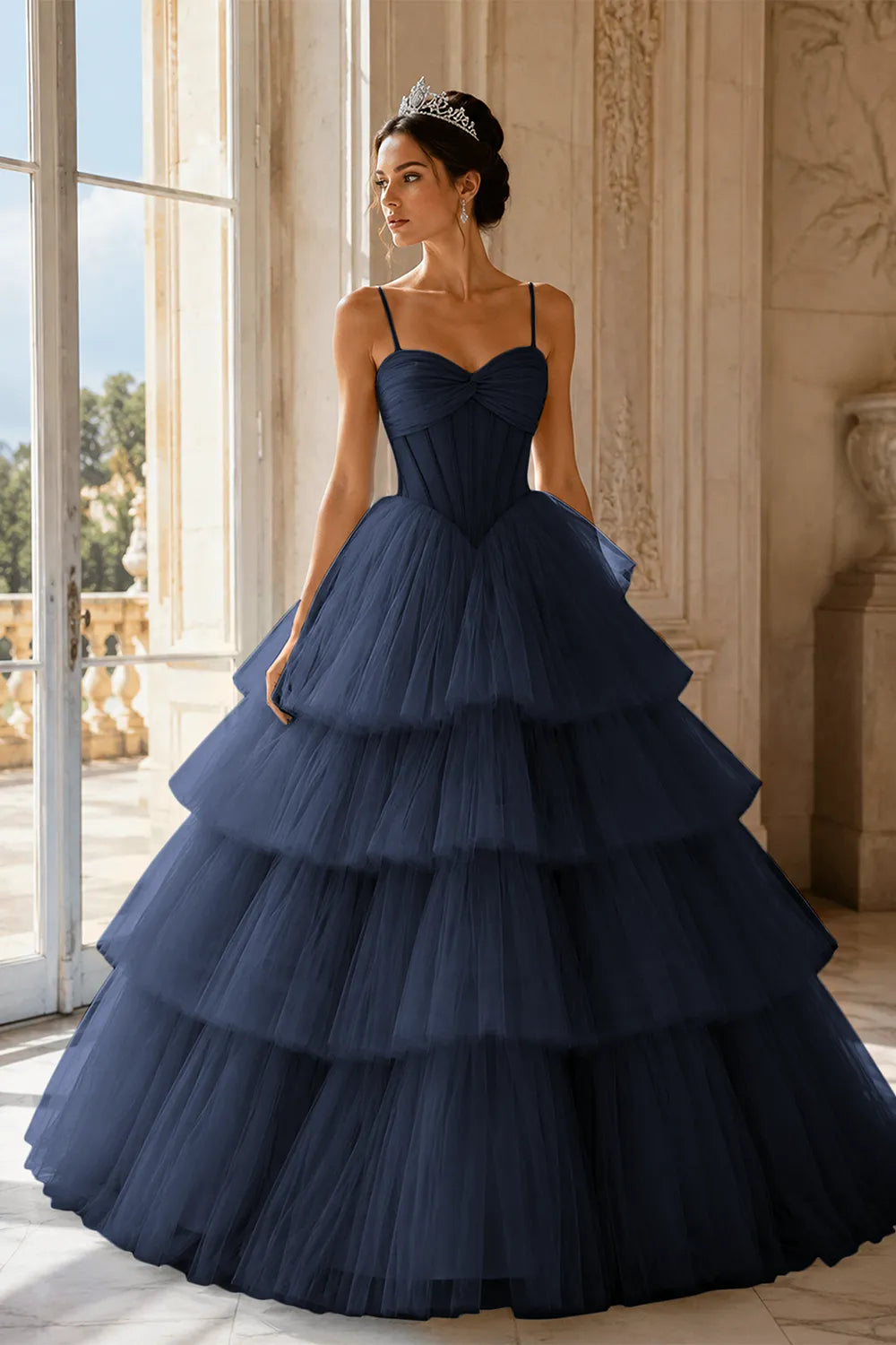 Princess Tiered Tulle Evening Ball Gown Dress