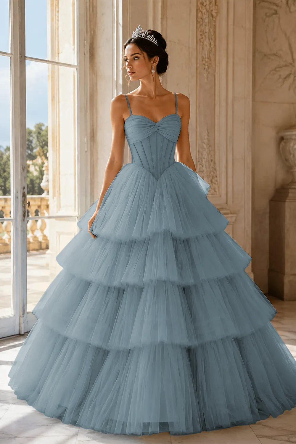 Princess Tiered Tulle Evening Ball Gown Dress