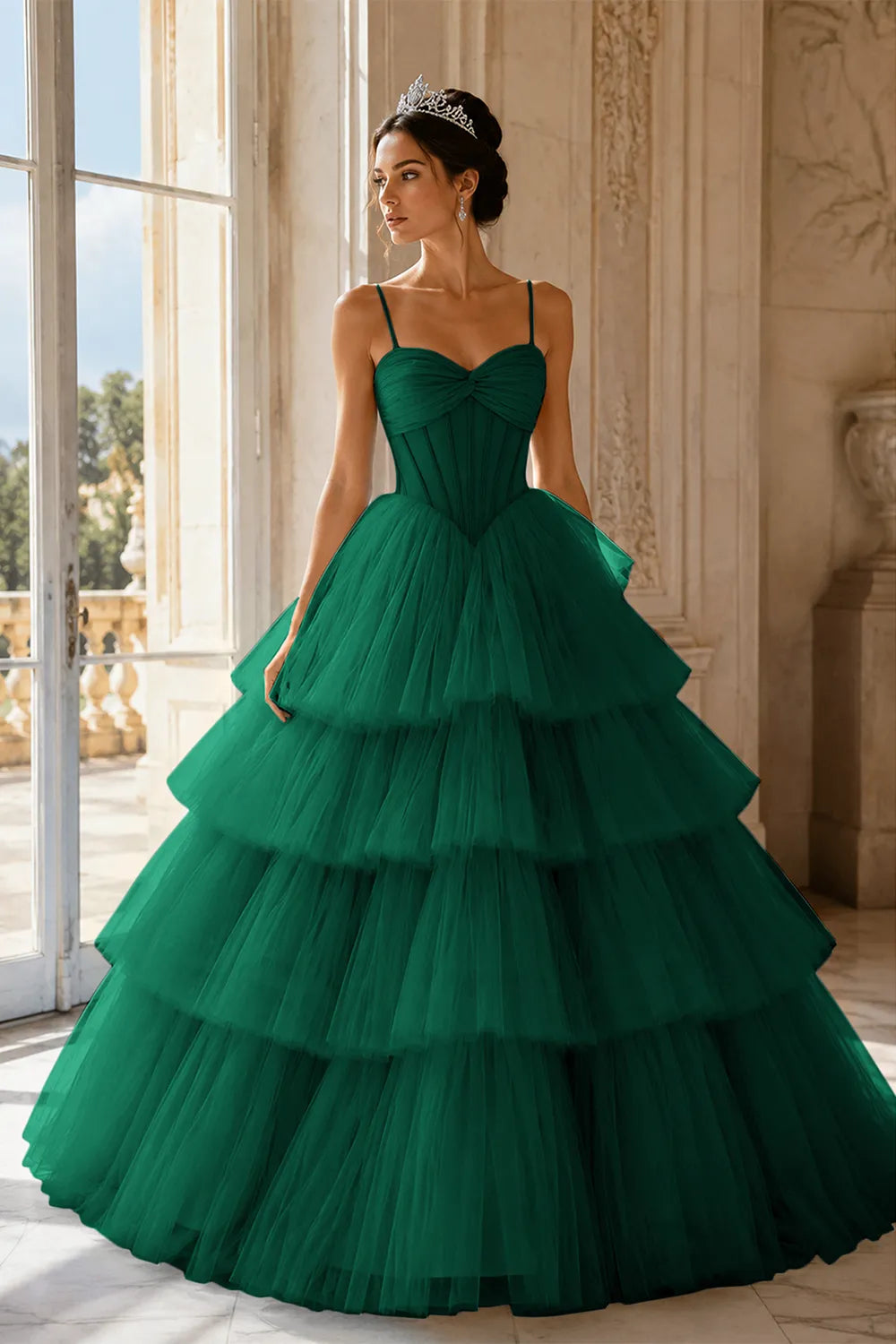 Princess Tiered Tulle Evening Ball Gown Dress