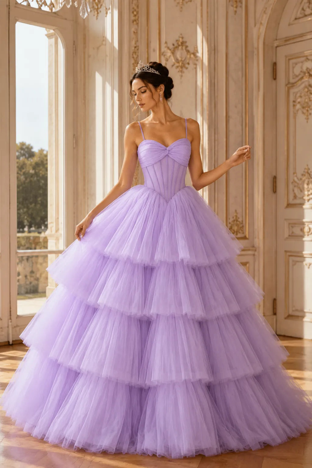 Princess Tiered Tulle Evening Ball Gown Dress