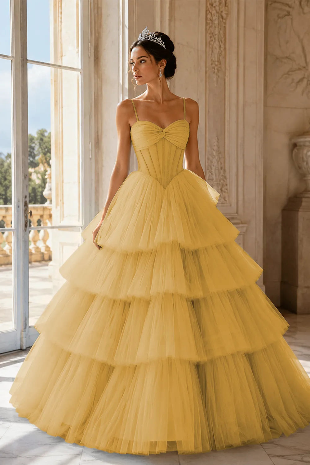 Princess Tiered Tulle Evening Ball Gown Dress