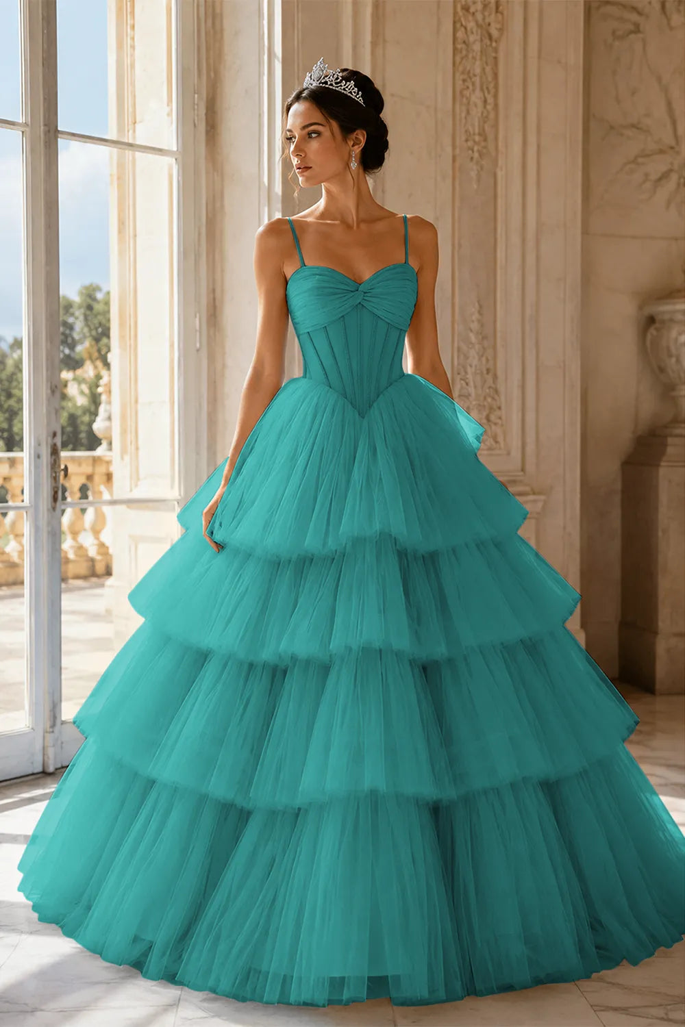 Princess Tiered Tulle Evening Ball Gown Dress