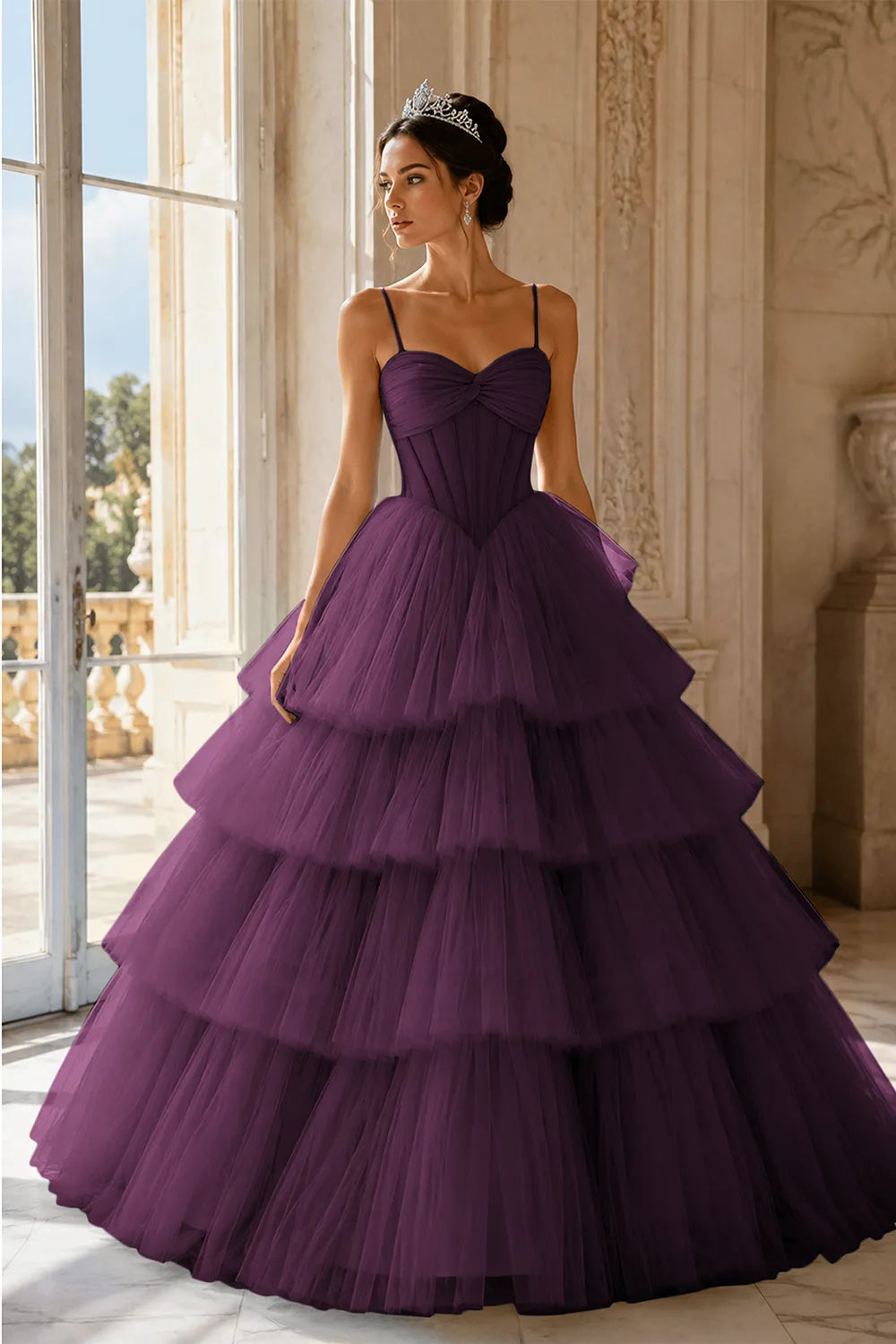 Princess Tiered Tulle Evening Ball Gown Dress