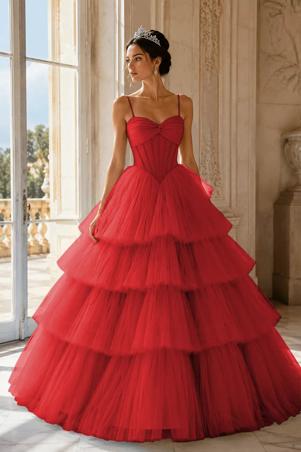 Princess Tiered Tulle Evening Ball Gown Dress