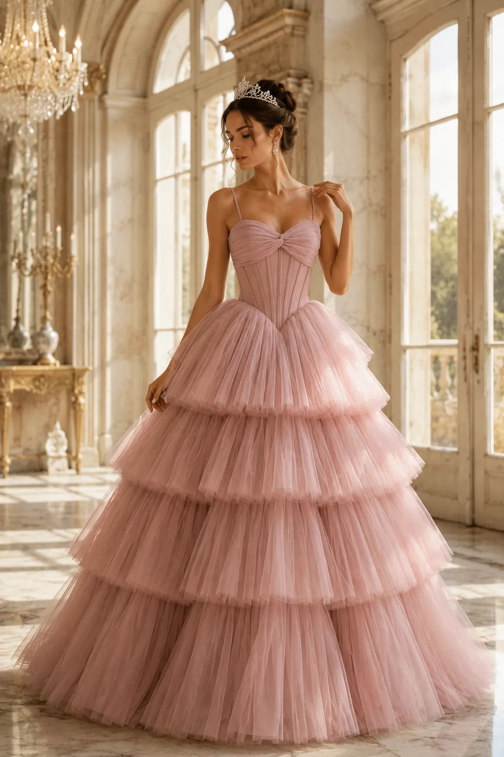 Princess Tiered Tulle Evening Ball Gown Dress