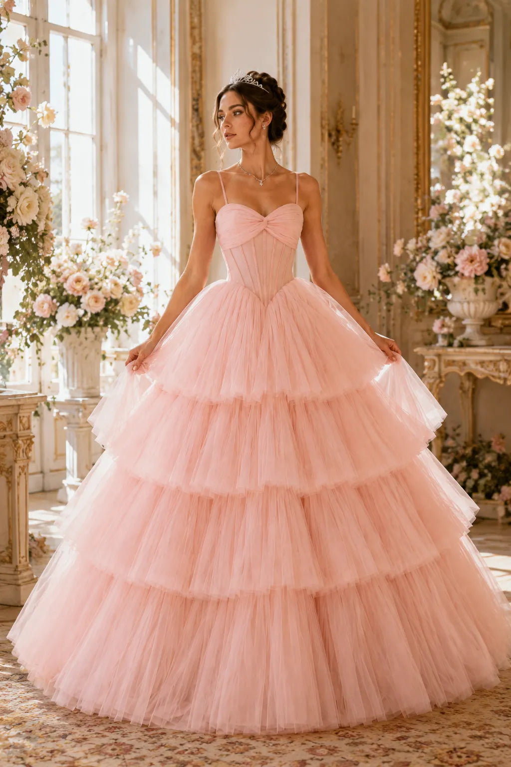 Princess Tiered Tulle Evening Ball Gown Dress