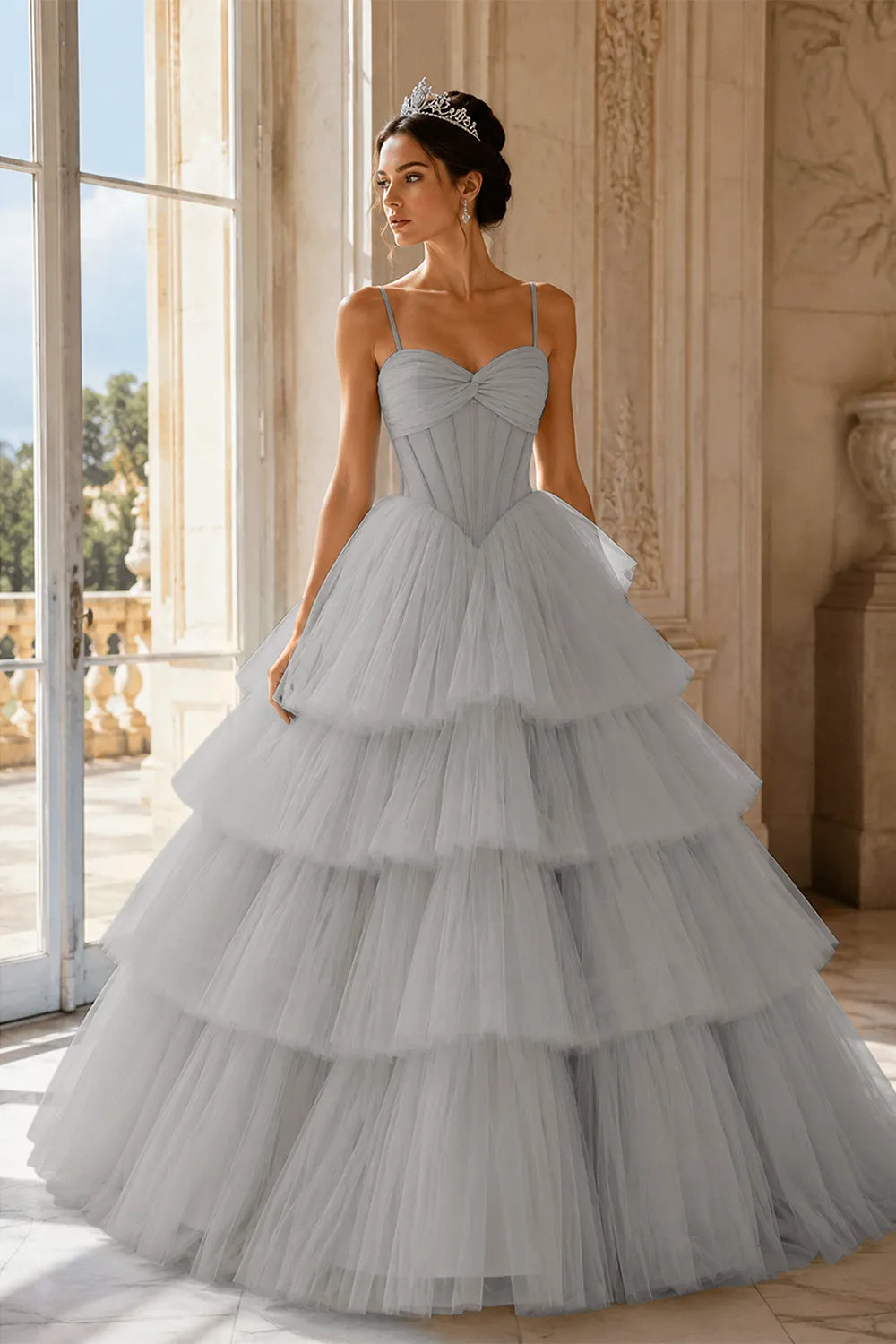Princess Tiered Tulle Evening Ball Gown Dress