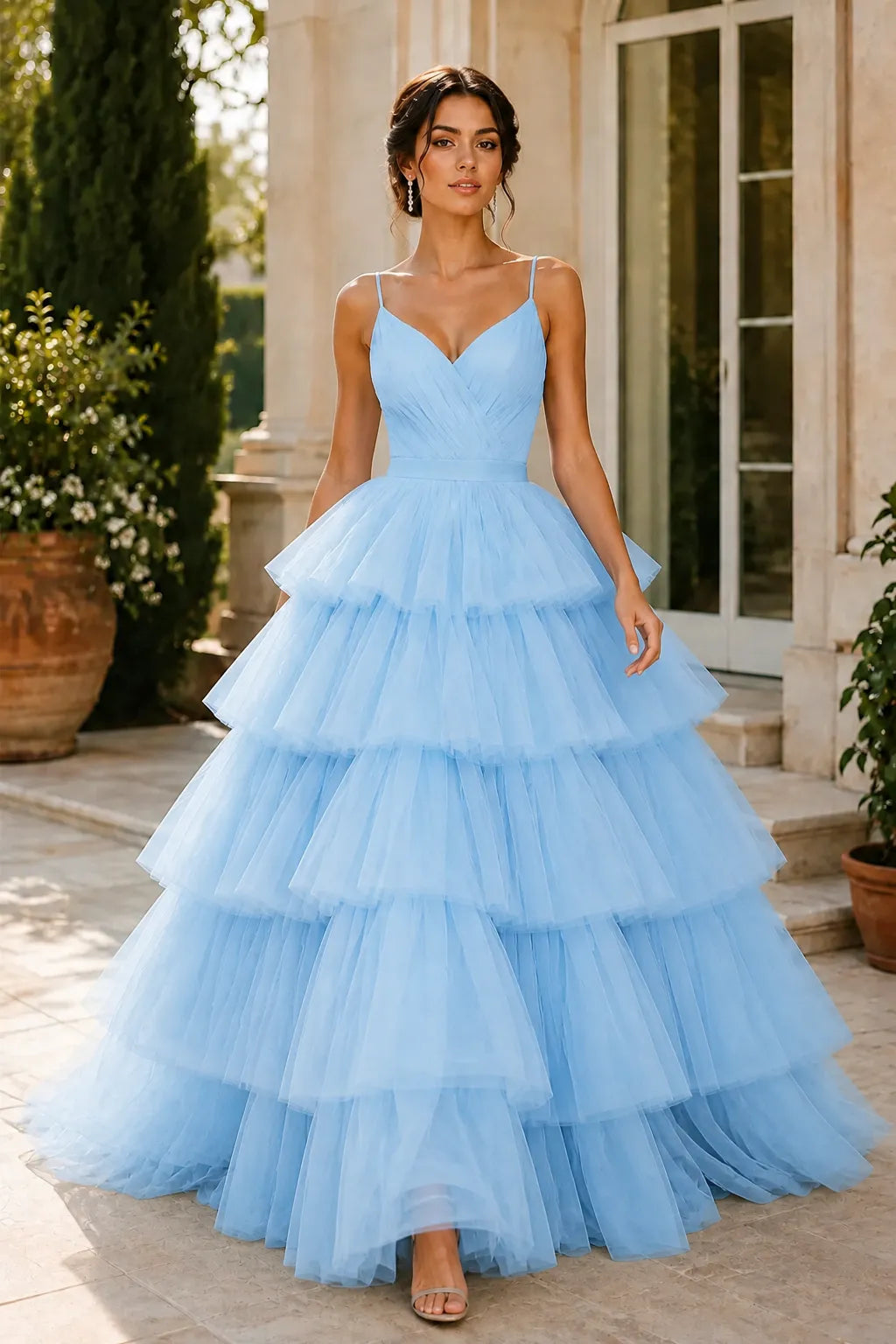 Elegant Tiered Tulle Ball Gown Prom Dress