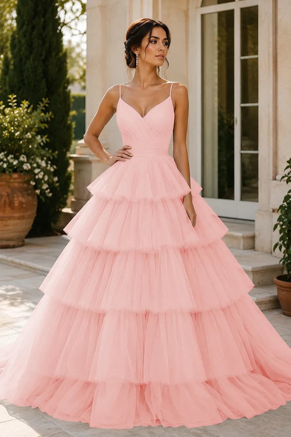 Elegant Tiered Tulle Ball Gown Prom Dress