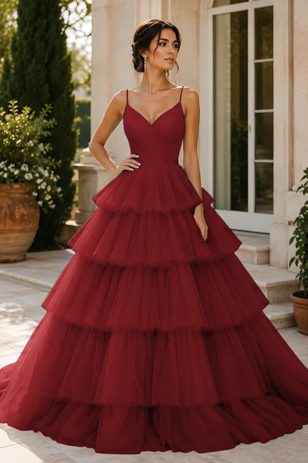 Elegant Tiered Tulle Ball Gown Prom Dress