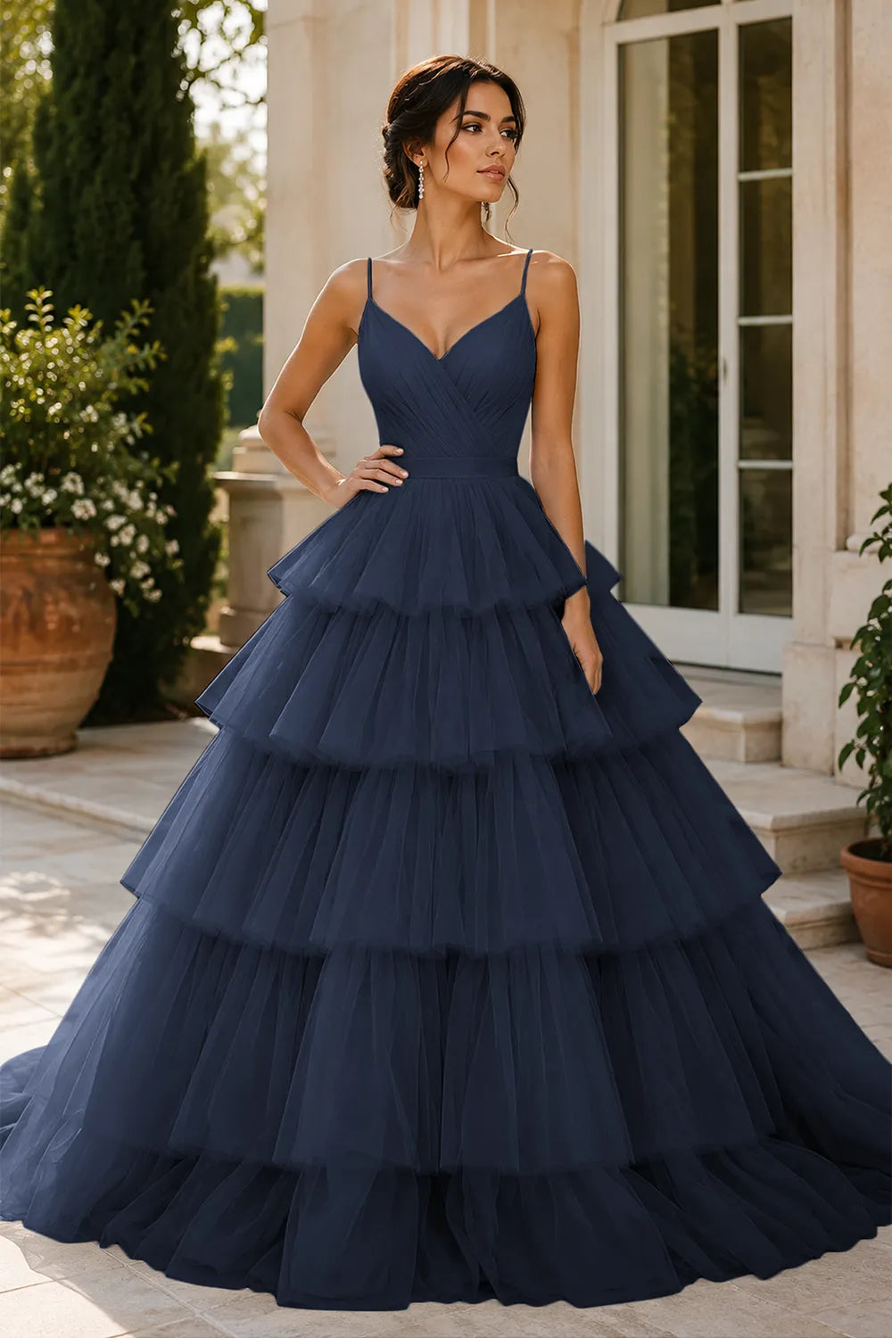 Elegant Tiered Tulle Ball Gown Prom Dress