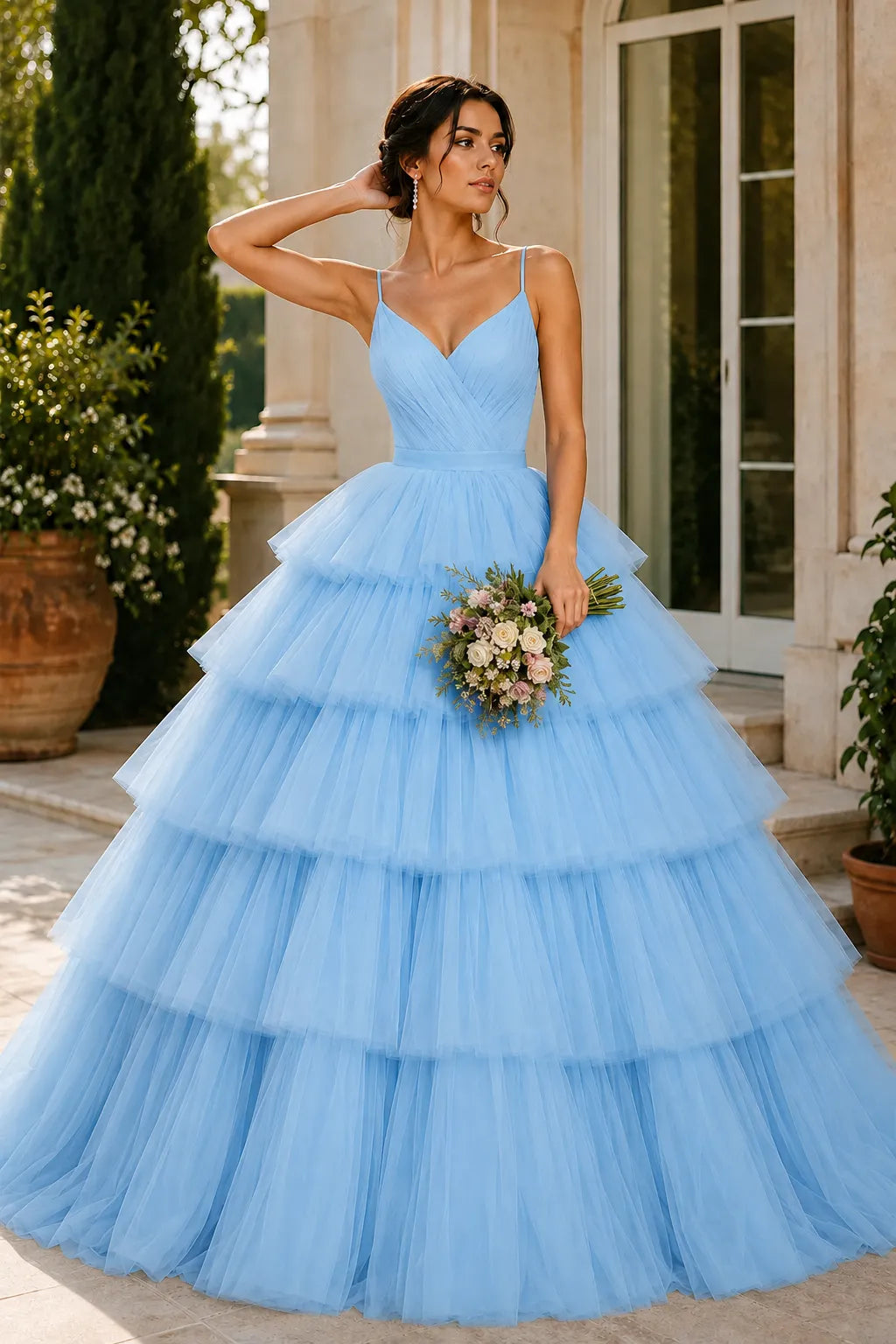 Elegant Tiered Tulle Ball Gown Prom Dress