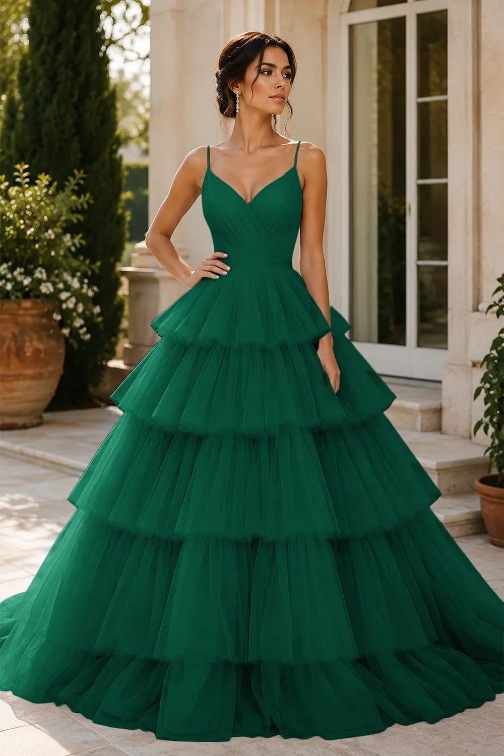 Elegant Tiered Tulle Ball Gown Prom Dress