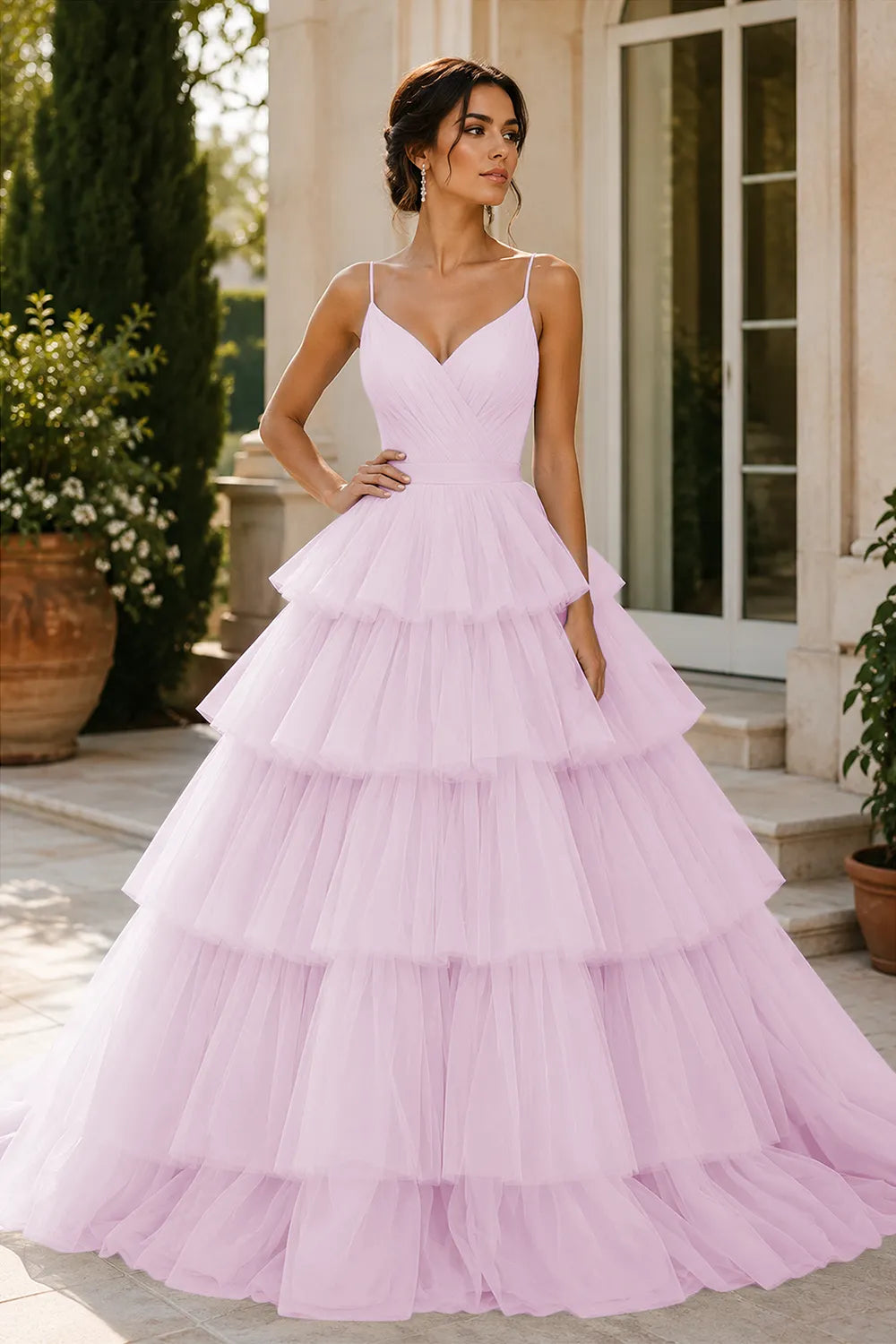 Elegant Tiered Tulle Ball Gown Prom Dress