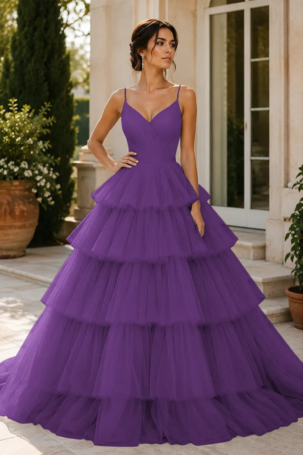 Elegant Tiered Tulle Ball Gown Prom Dress