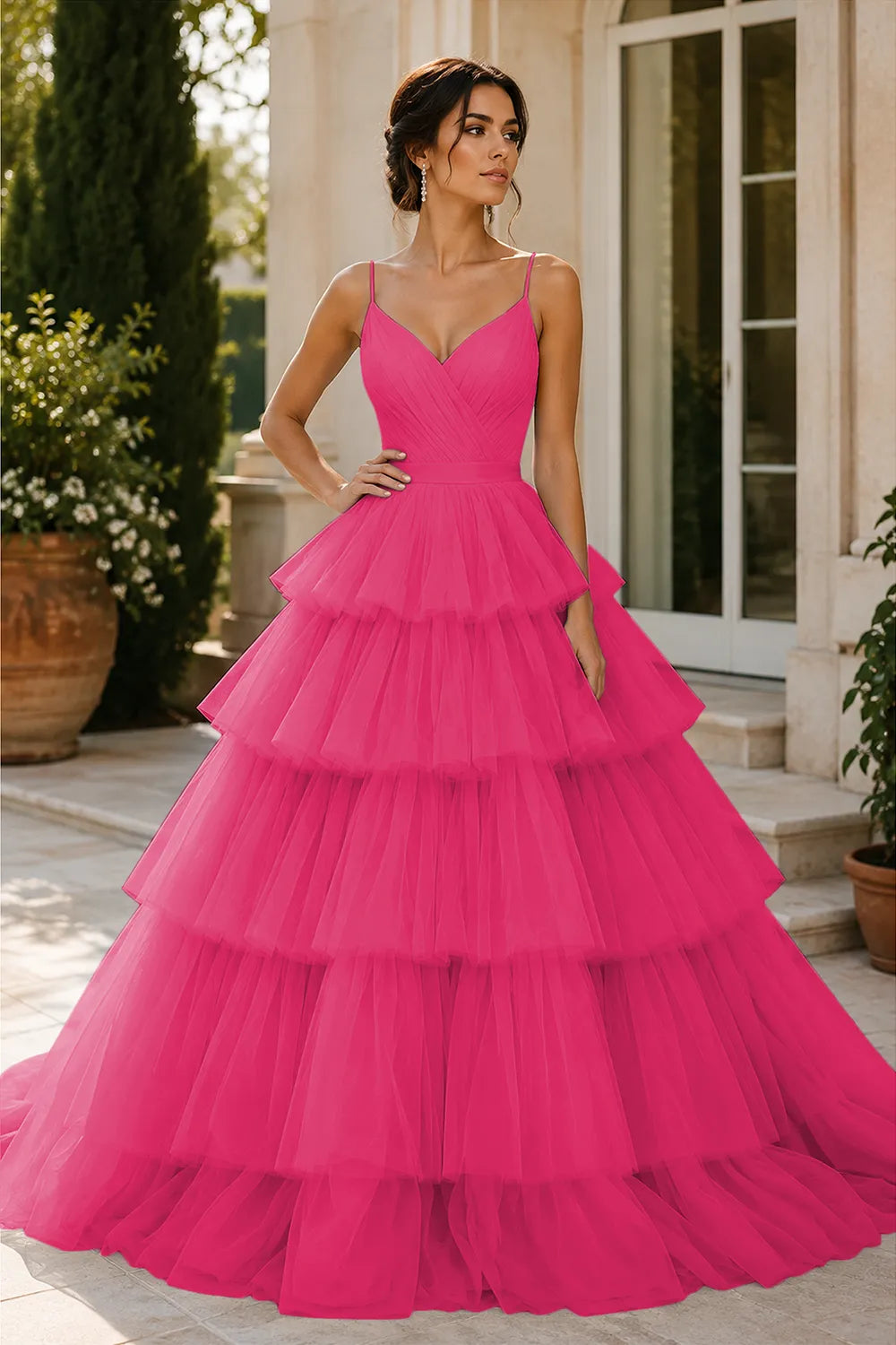 Elegant Tiered Tulle Ball Gown Prom Dress