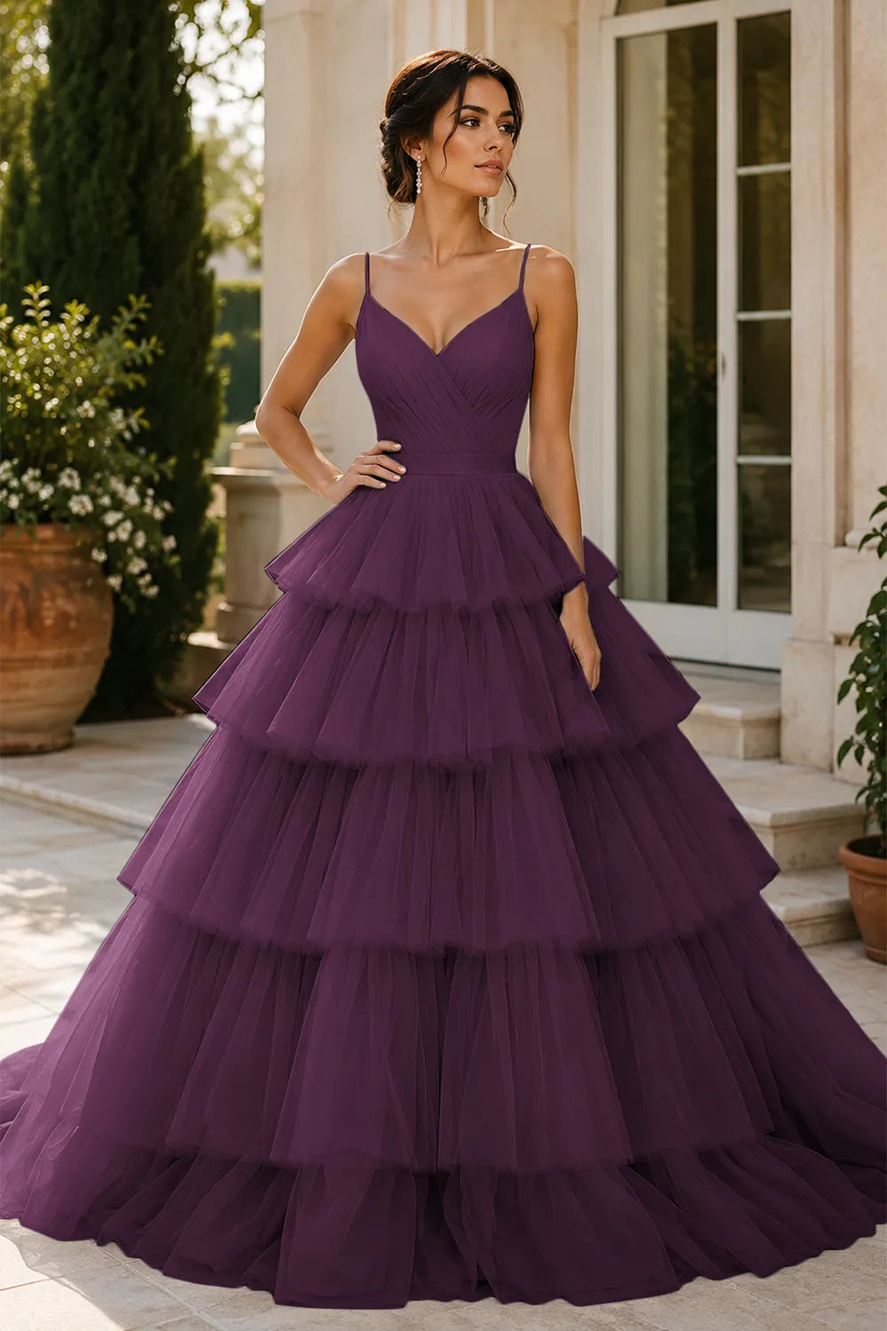 Elegant Tiered Tulle Ball Gown Prom Dress