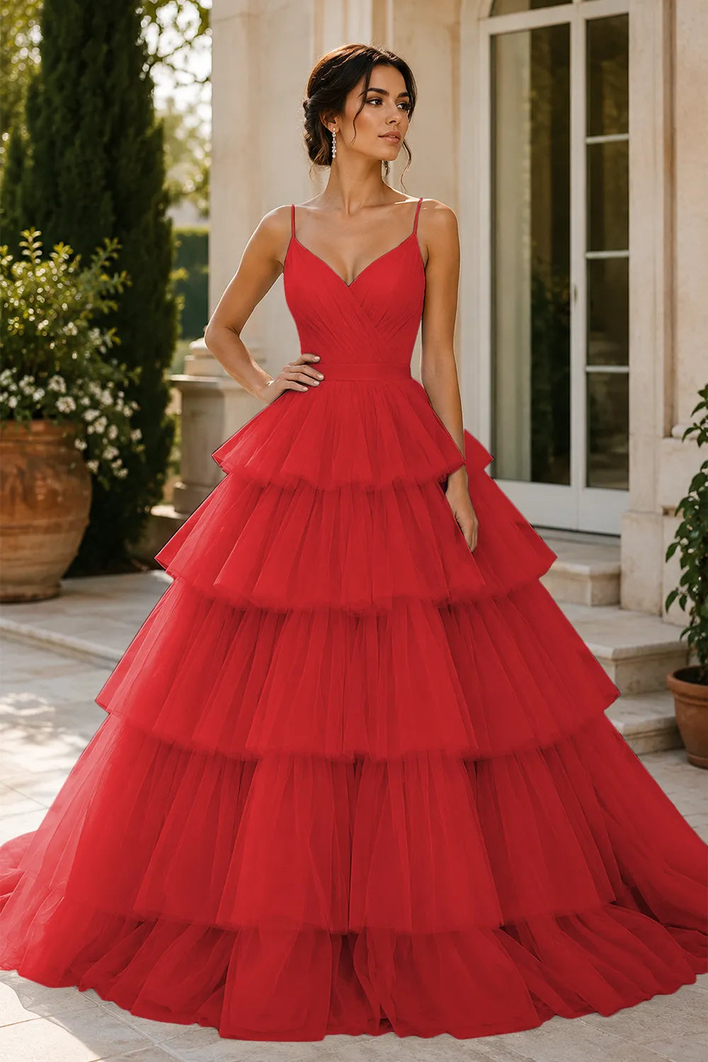Elegant Tiered Tulle Ball Gown Prom Dress
