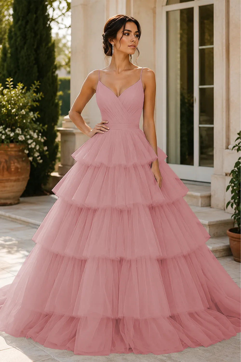 Elegant Tiered Tulle Ball Gown Prom Dress