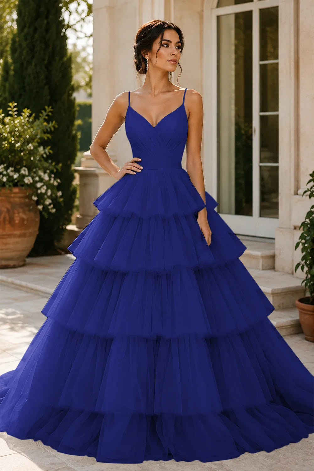Elegant Tiered Tulle Ball Gown Prom Dress