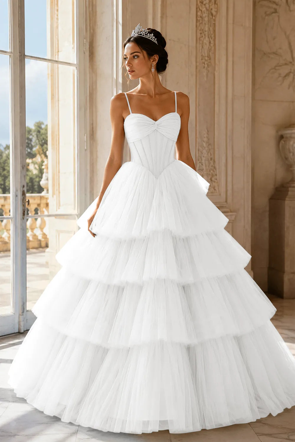 Princess Tiered Tulle Evening Ball Gown Dress