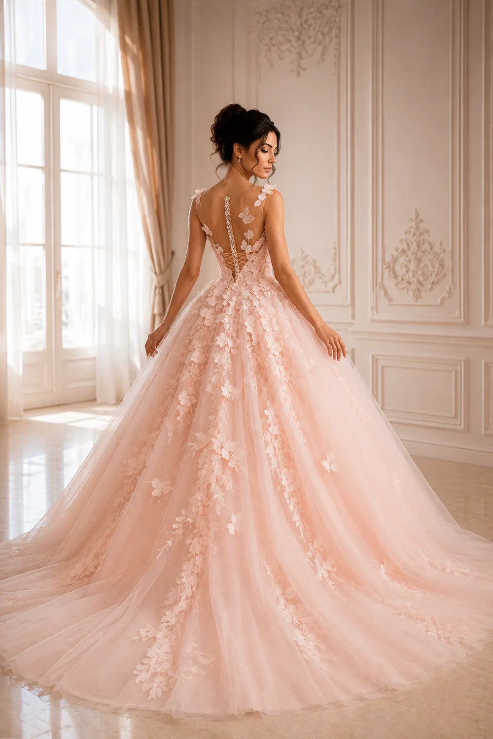 Romantic Flower Applique Evening Gown