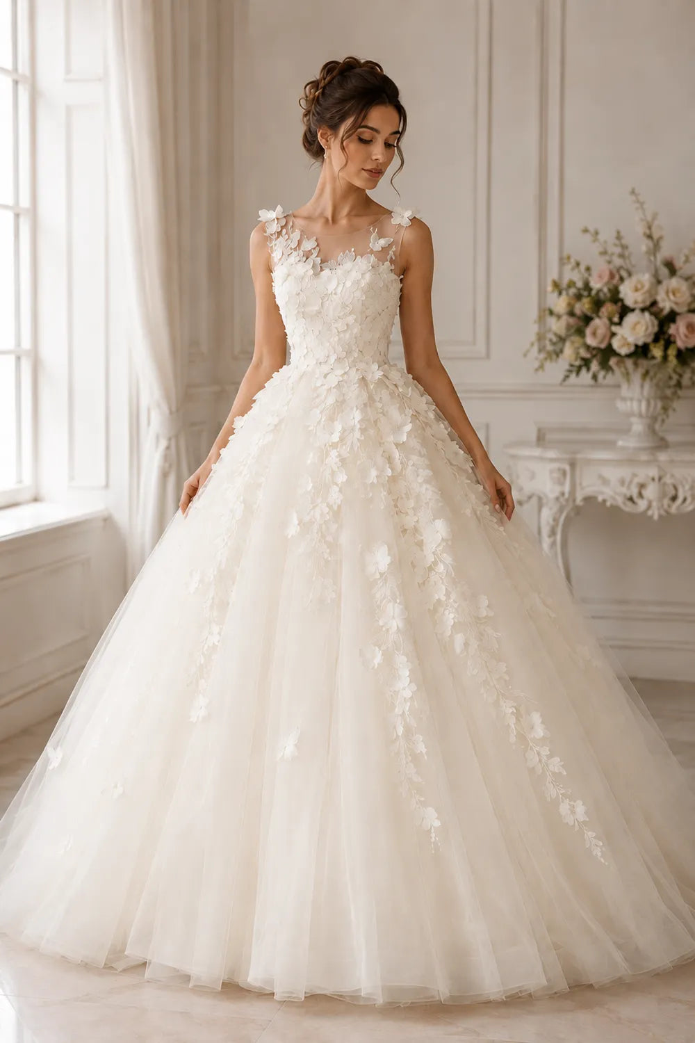 Romantic Flower Applique Evening Gown