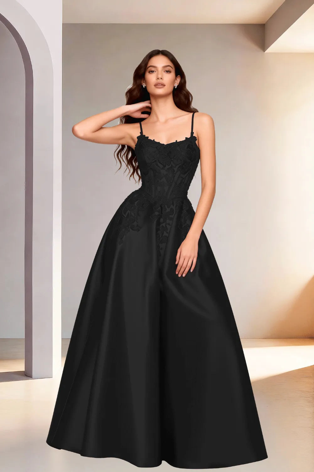 Celestia Lace Bodice A-Line Evening Gown