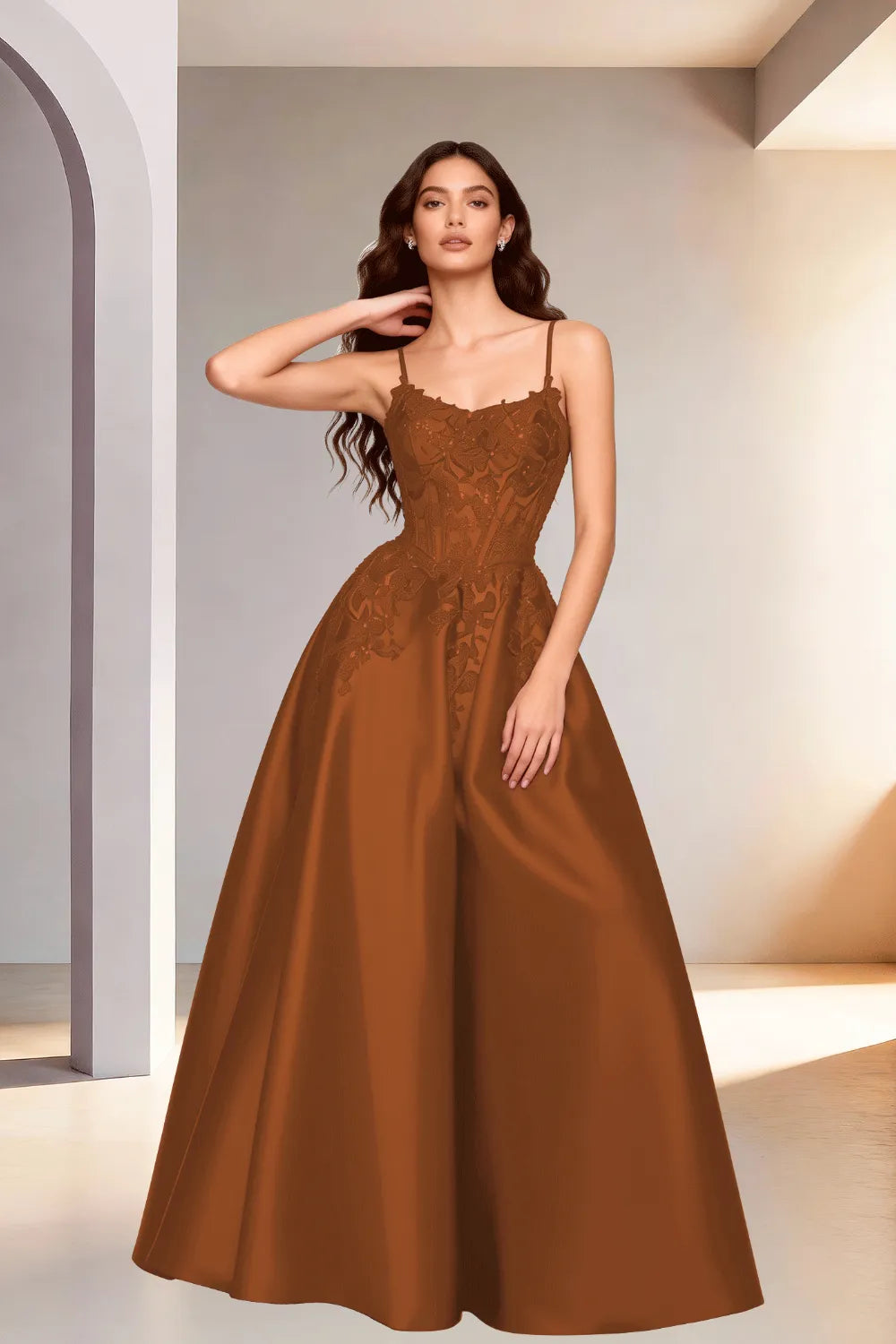 Celestia Lace Bodice A-Line Evening Gown