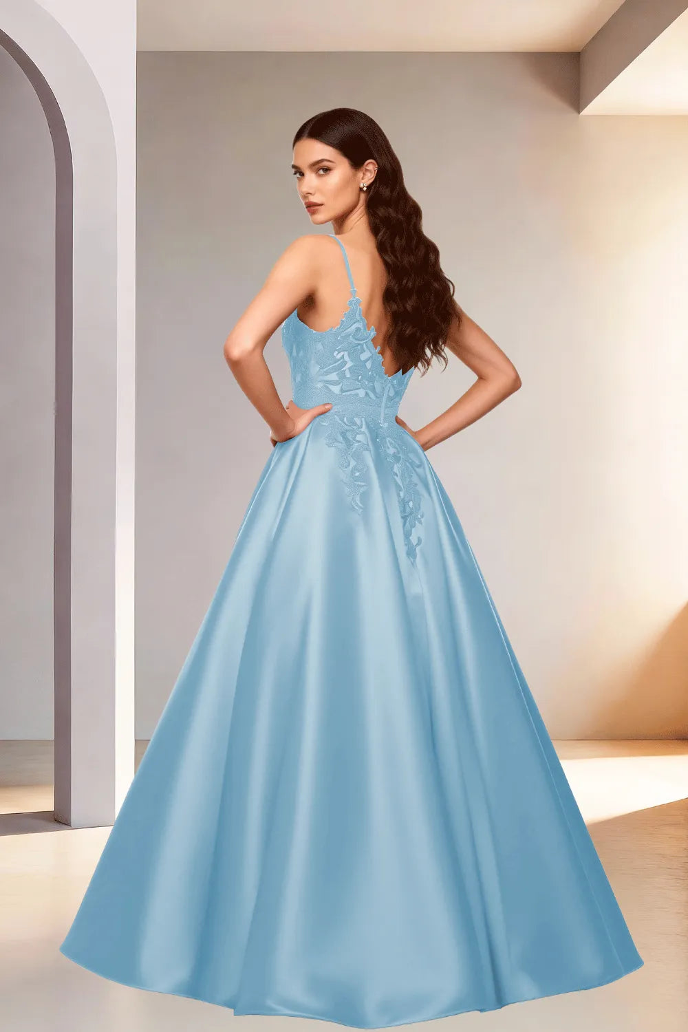 Celestia Lace Bodice A-Line Evening Gown