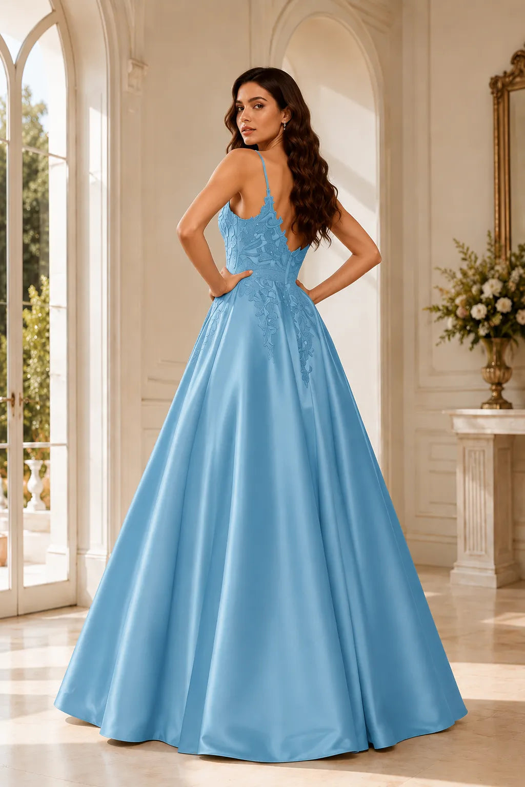 Celestia Lace Bodice A-Line Evening Gown