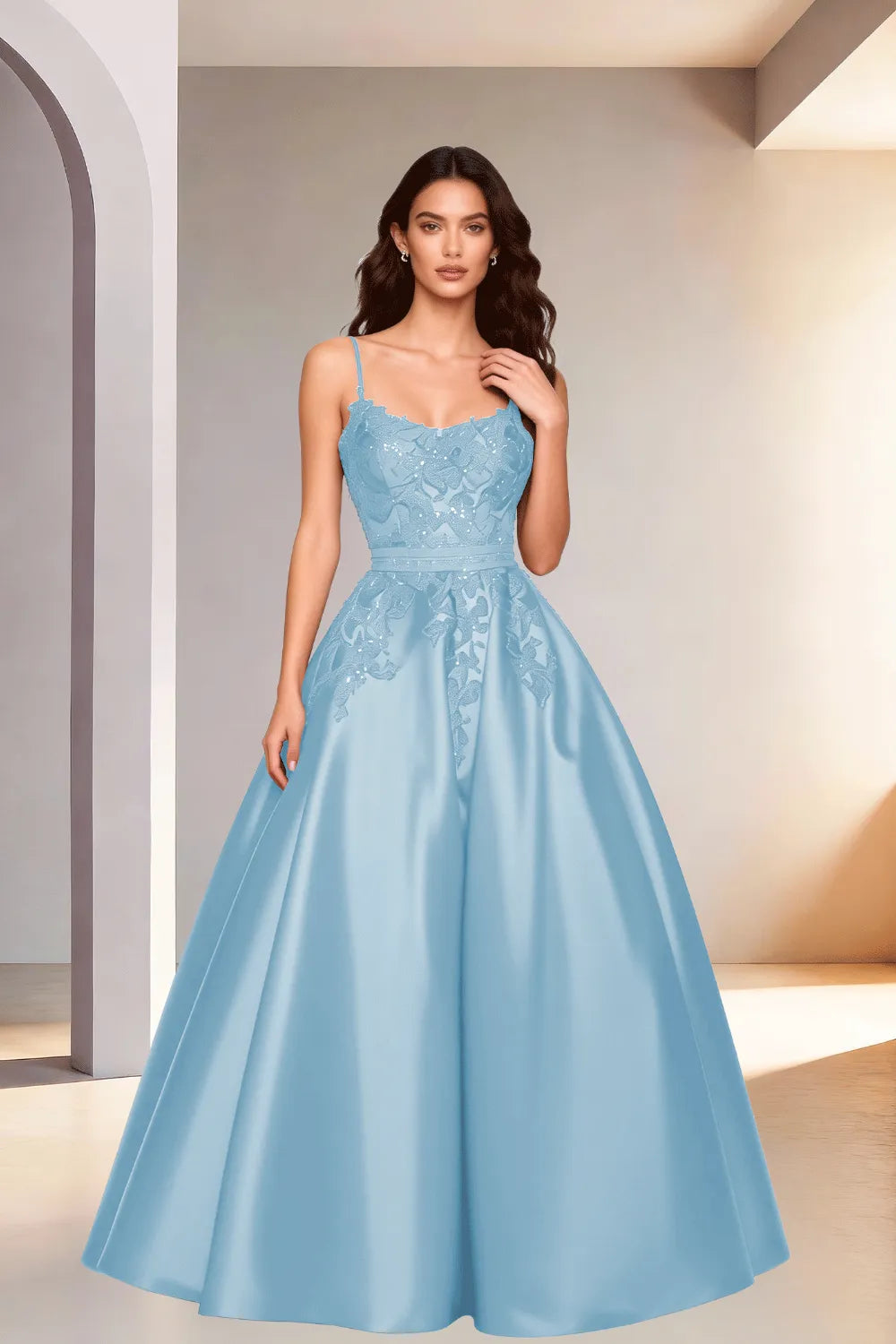 Celestia Lace Bodice A-Line Evening Gown