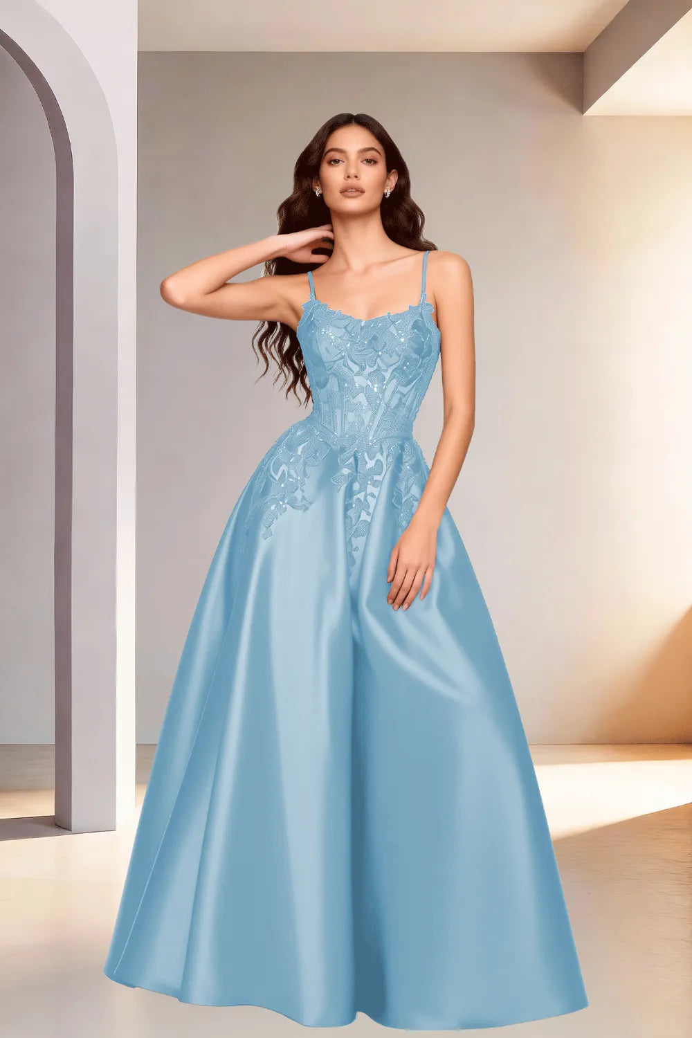 Celestia Lace Bodice A-Line Evening Gown
