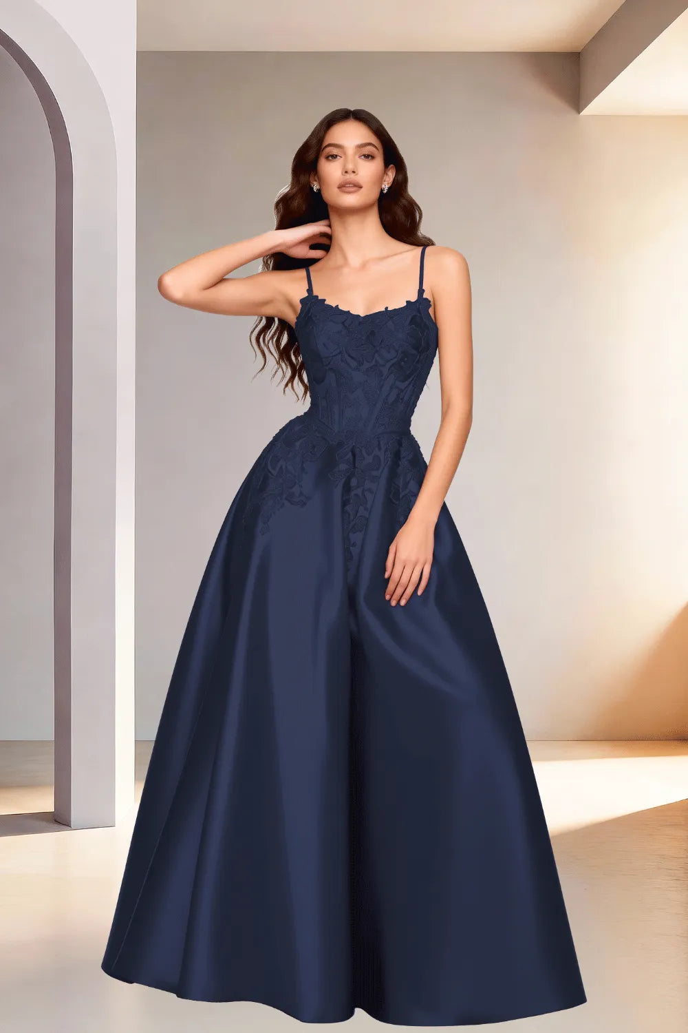 Celestia Lace Bodice A-Line Evening Gown