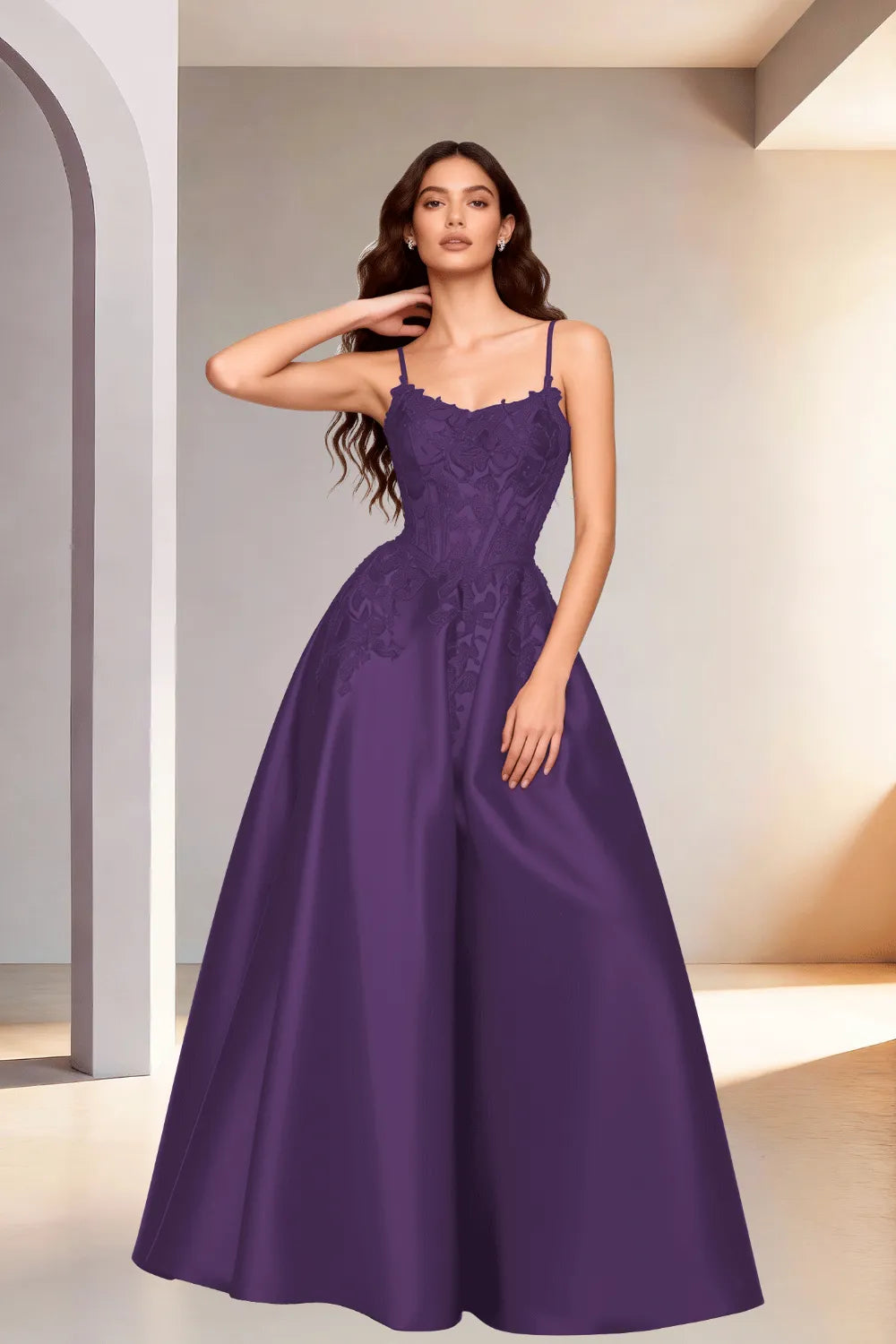 Celestia Lace Bodice A-Line Evening Gown