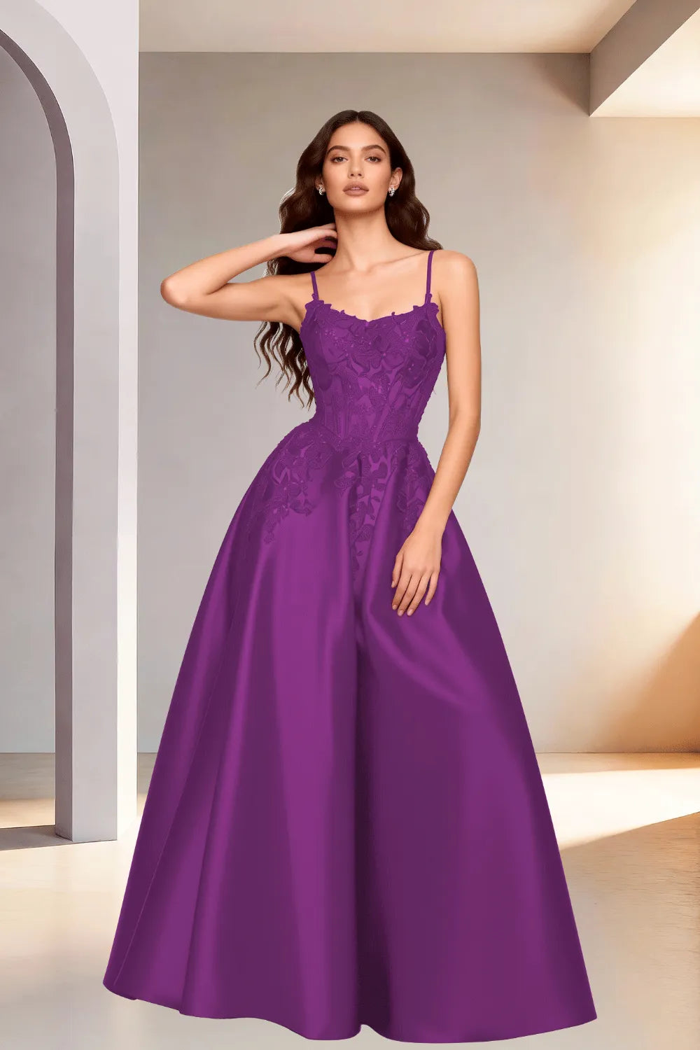 Celestia Lace Bodice A-Line Evening Gown