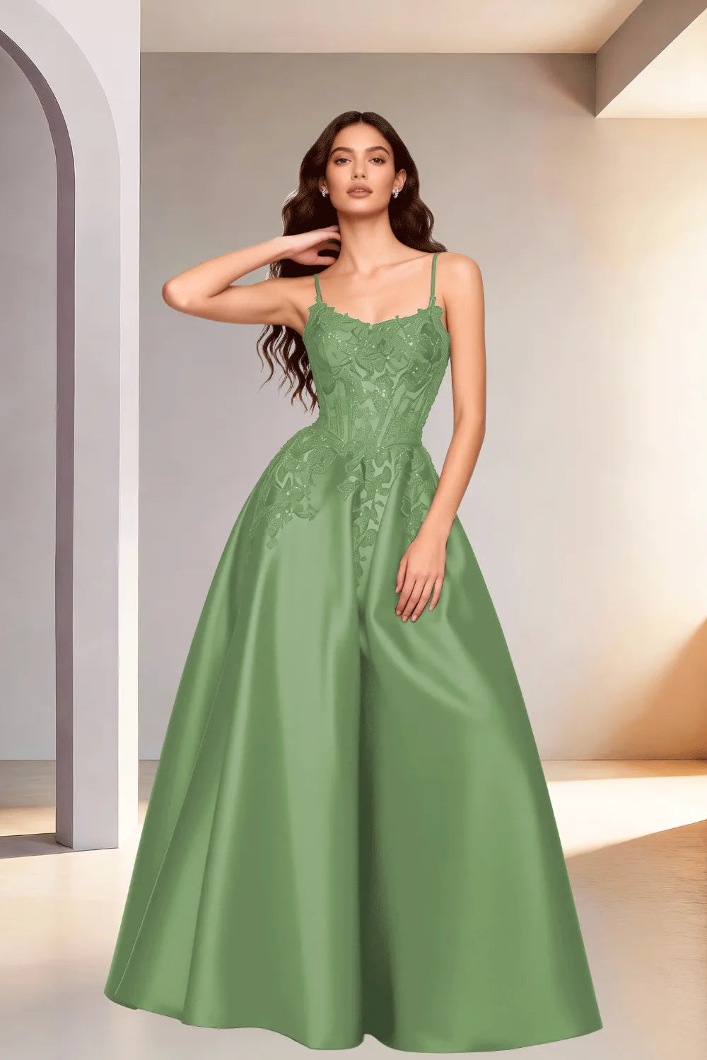 Celestia Lace Bodice A-Line Evening Gown