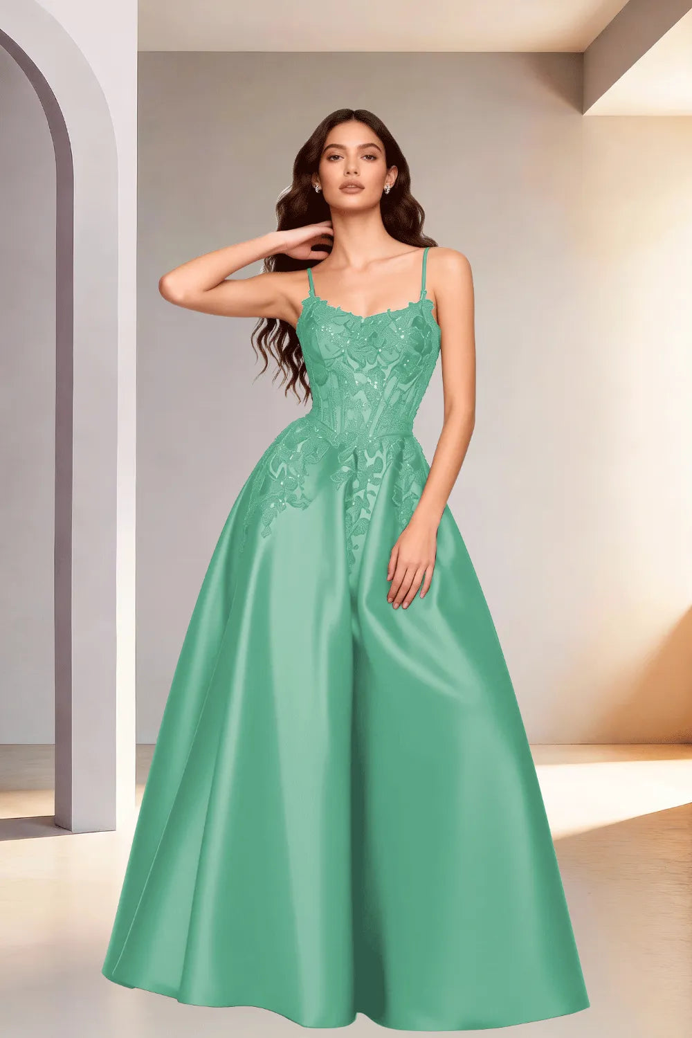 Celestia Lace Bodice A-Line Evening Gown