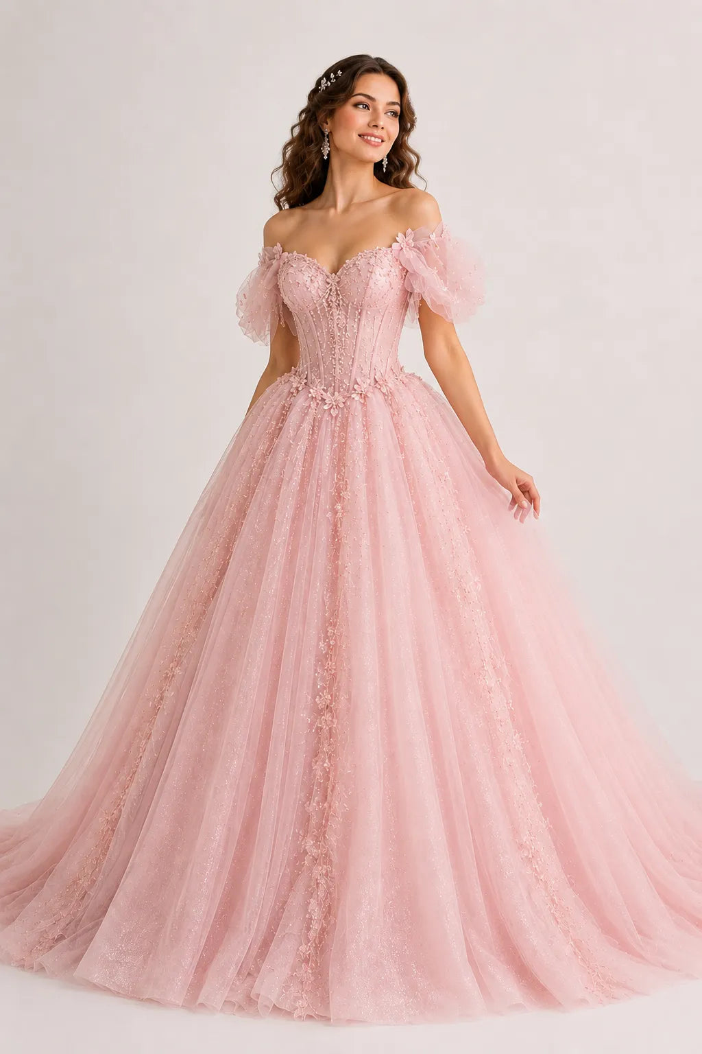 Fairytale Corset Tulle Ball Gown with Floral Details