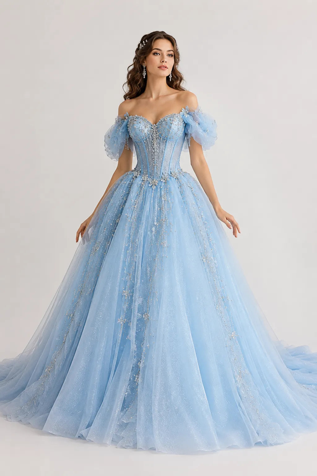 Fairytale Corset Tulle Ball Gown with Floral Details
