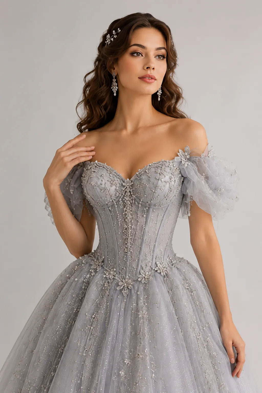 Fairytale Corset Tulle Ball Gown with Floral Details