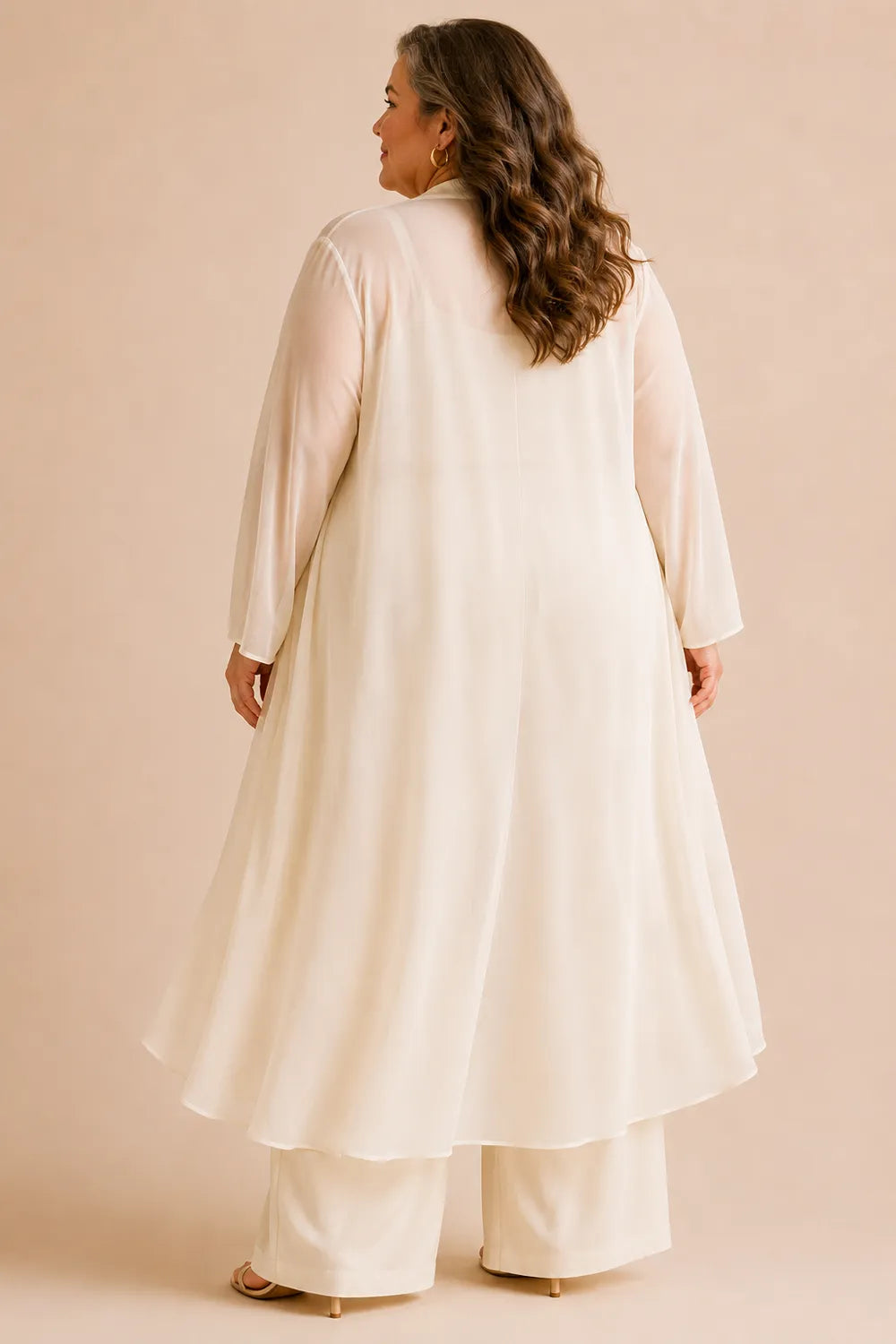 Elegant Cowl Neck Chiffon Pant Set with Duster