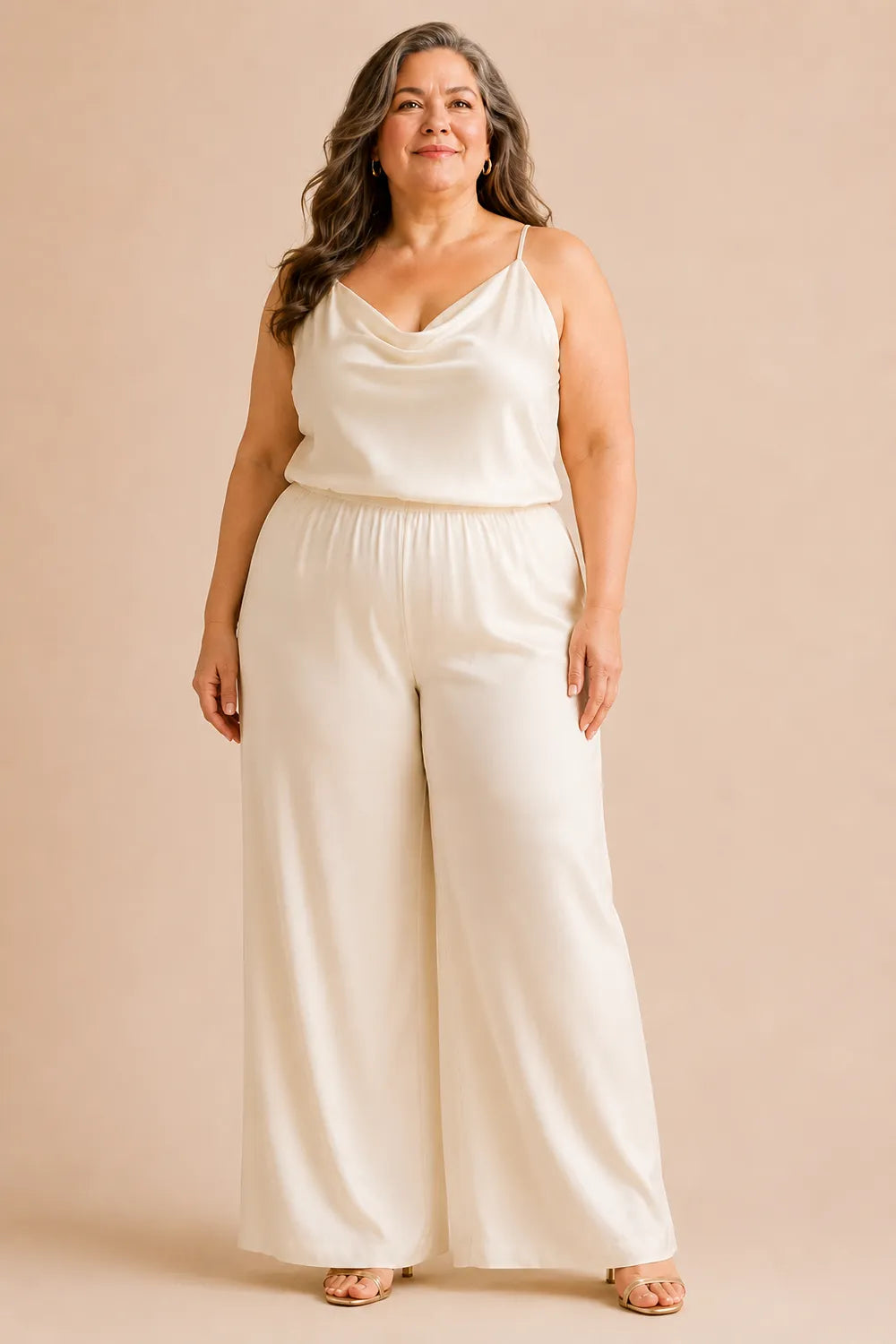 Elegant Cowl Neck Chiffon Pant Set with Duster