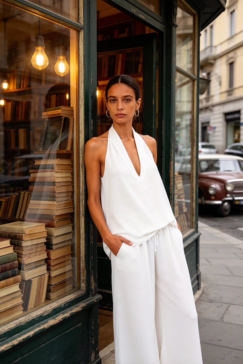 Backless Halter Wide-Leg Wedding Guest Jumpsuit
