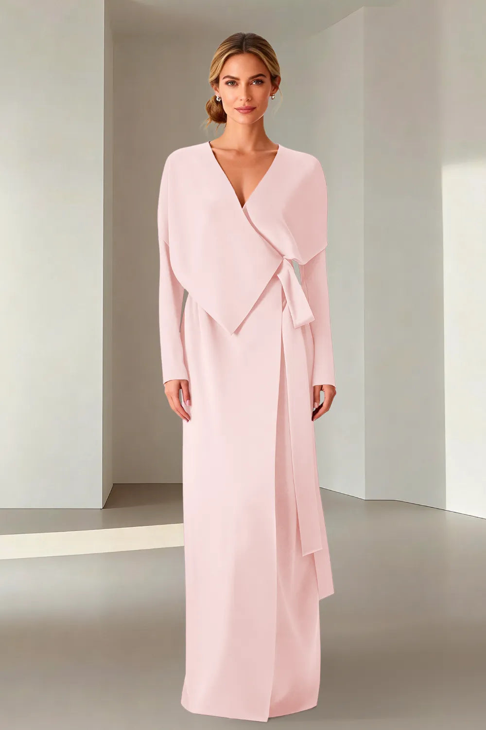 Elegant Long Sleeve Wrap Maxi Formal Dress