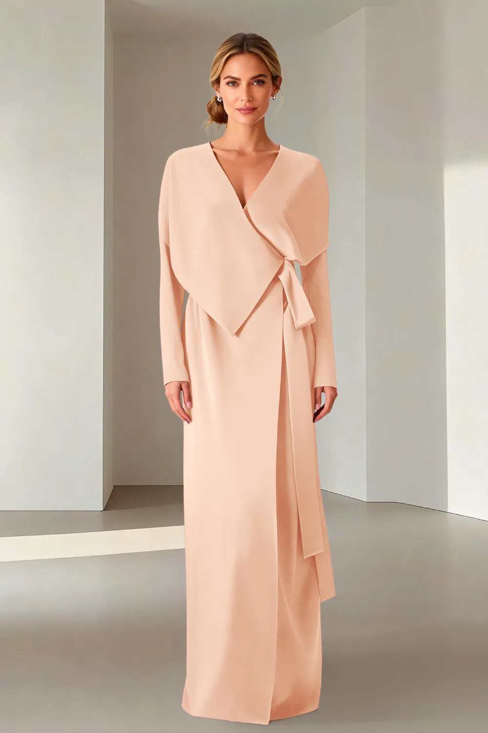 Elegant Long Sleeve Wrap Maxi Formal Dress