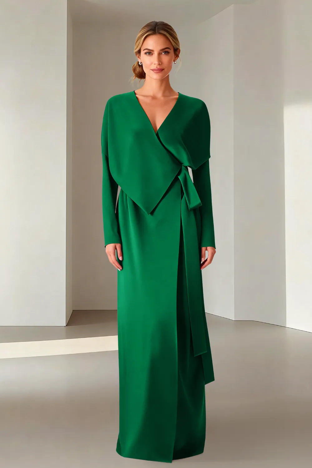 Elegant Long Sleeve Wrap Maxi Formal Dress