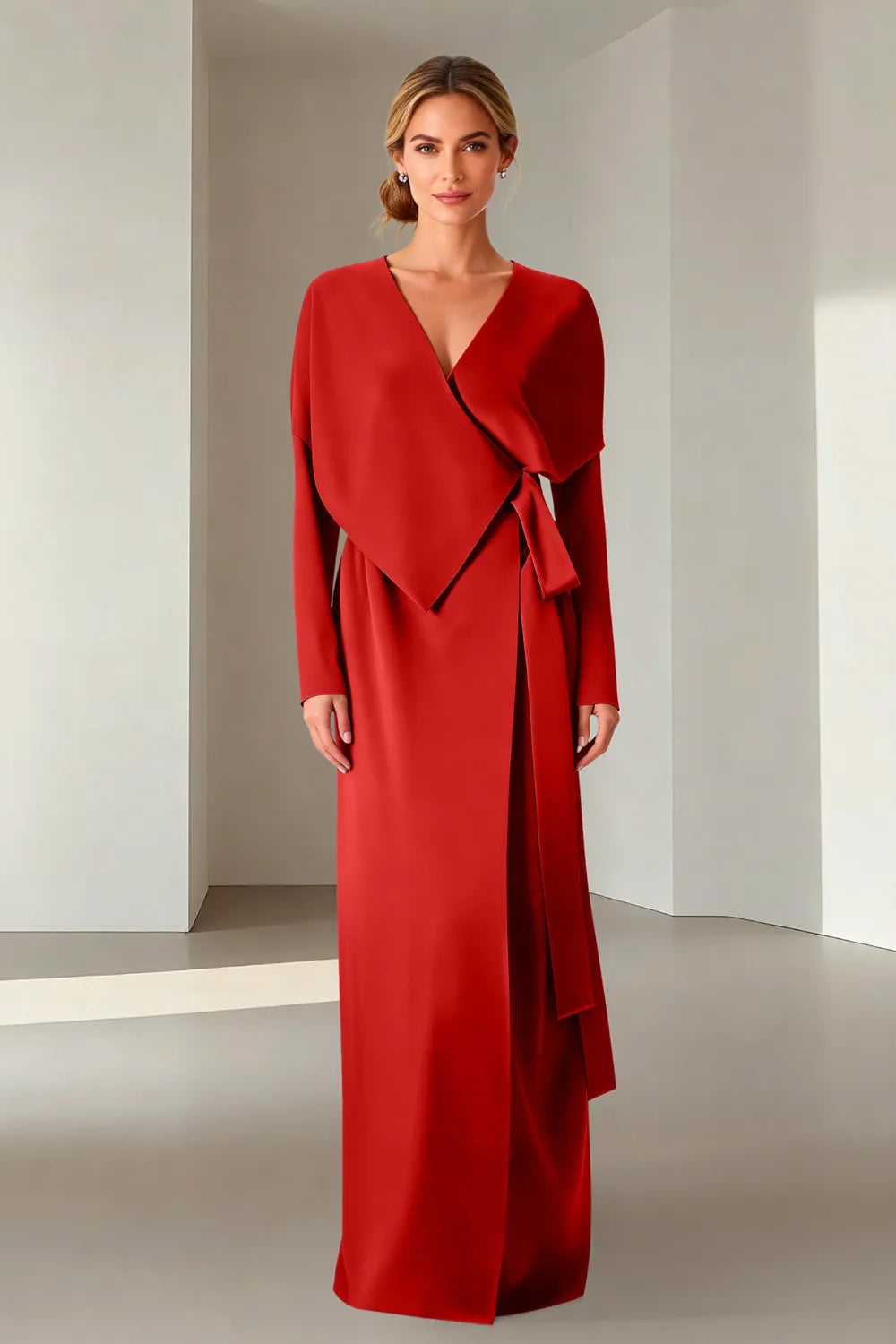Elegant Long Sleeve Wrap Maxi Formal Dress