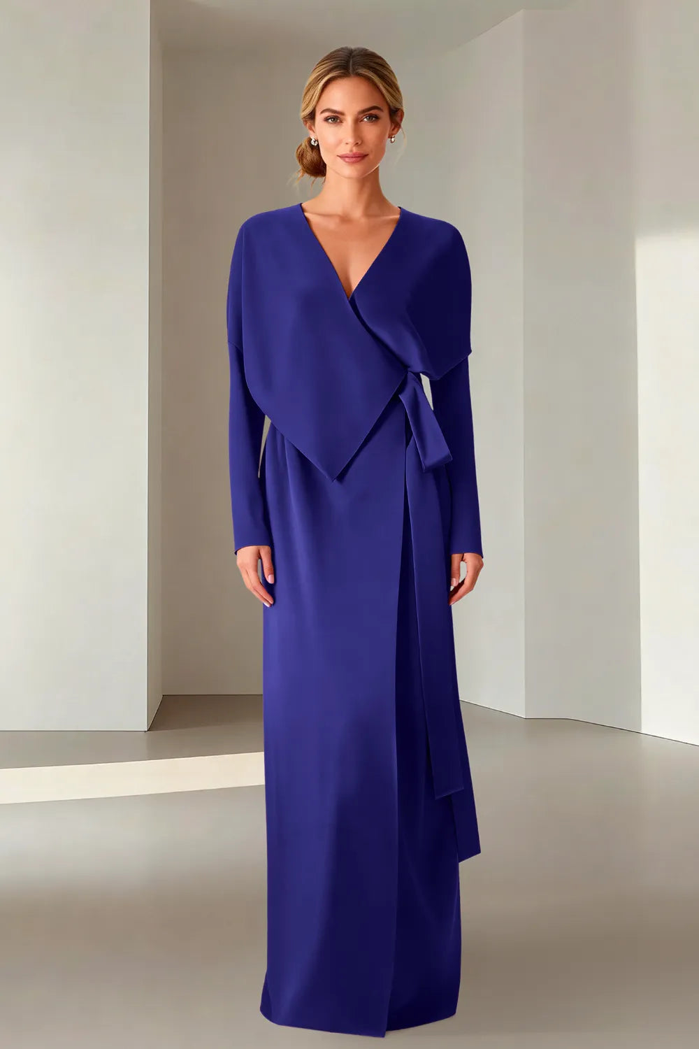Elegant Long Sleeve Wrap Maxi Formal Dress