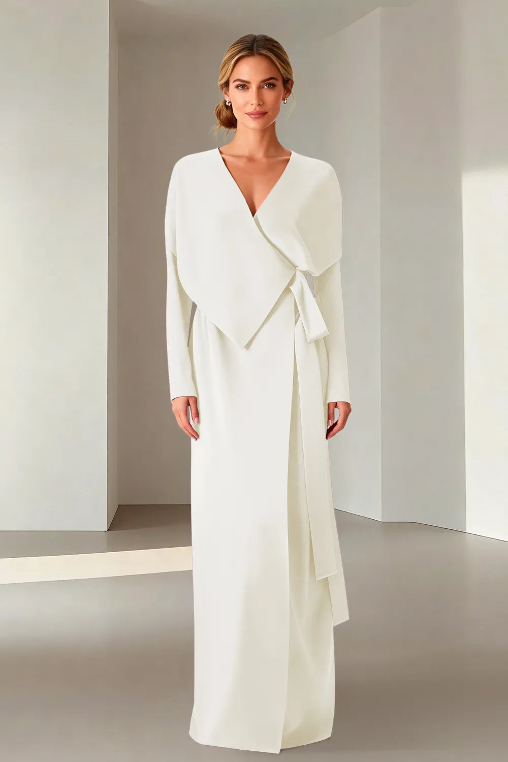 Elegant Long Sleeve Wrap Maxi Formal Dress